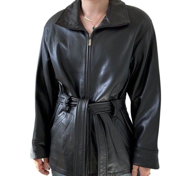 Vintage Valerie Stevens Soft Black Lambs Leather Biker Moto Grunge Jacket Sz M - Picture 1 of 7